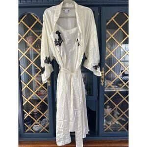 Natori Cream and Black Lace Trim Pajama Set